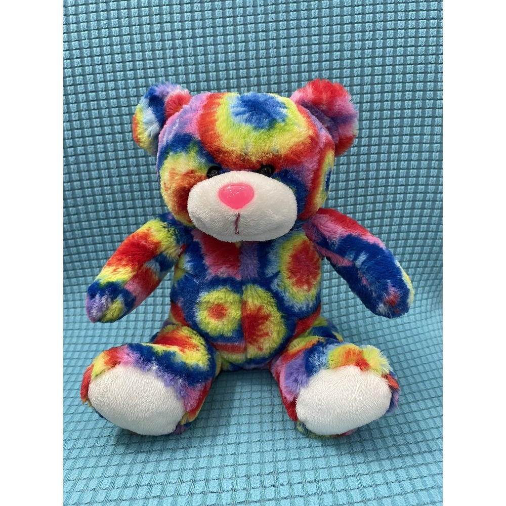 Peace Pals Teddy Bear 8" Plush Rainbow Tie Dye Pink Nose Stuffed Animal Toy Doll